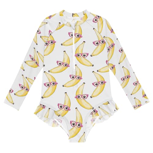 ALAZA Toddler Swimsuit Girl Bathing Suit Swimwear Rash Guard Bananas Glasses Long Sleeve 3T