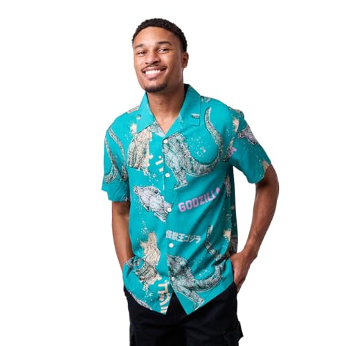 Godzilla Chemise boutonnée à manches courtes pour homme motif imprimé intégral noir style geek
