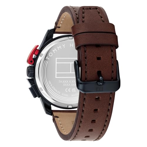 Image of Tommy Hilfiger Bank with Blue Dial Brown Leather Strap Watch for Men - TH1792268