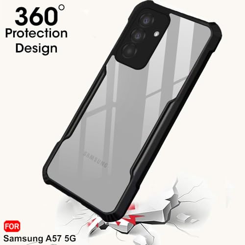 Image of TheGiftKart Shockproof Crystal Clear Back Cover Case for Samsung Galaxy A57 5G | 360 Degree Protection | Protective Design | Transparent Back Case Cover (PC & TPU, Black Bumper)