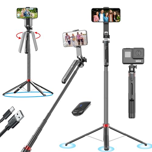 Image of Kratos K10 71 inch Selfie Stick Tripod with 360 Rotation, Rechargeable Remote, Gimbal Handle, Tripod Stand with Ultimate Stability Perfect for Mobile, GoPro,vlogging, Panoramic Shots, Live Streaming