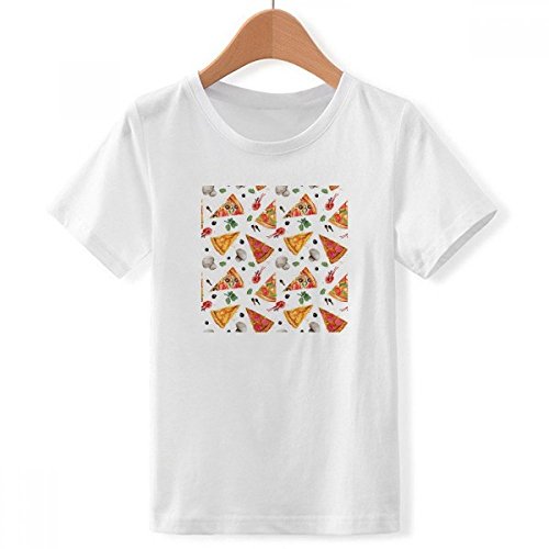 T-Shirt Pizza Blanc Garçon XX-Grand Anti-Frottement Ras du Cou