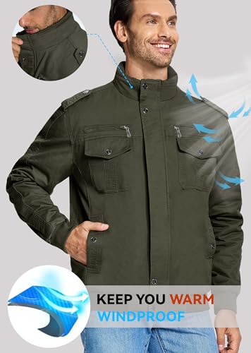 EKLENTSON Men's Thick Thermal Winter Jacket with Multi Pockets Zip Front Fleece Lined Military Jacket for Men3