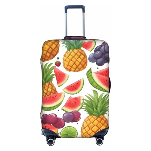 Cvnbmakk フレッシュジューシーフルーツ パイナップルベリー グレープオレンジプリント 旅行用荷物カバー、防水防塵保護カバー 18~32インチのスーツケース用, ホワイト, S