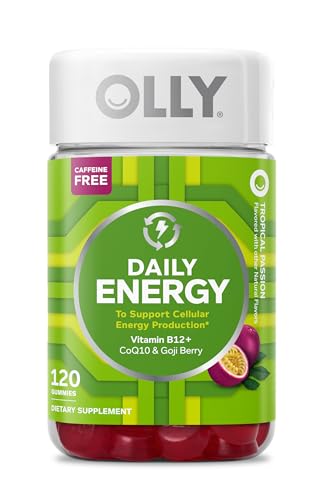 OLLY Daily Energy Gummy Caffeine Free Cellular Energy Production * Vitamin B12 CoQ10 Goji Berry Adult Chewable Supplement Tropical Passion Flavored 60 Day Supply - 120 Count
