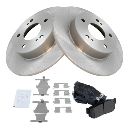 Image of TRQ Rear Brake Pad and Rotor Set Semi Metallic Solid Rotors Compatible with 1996-2001 Infiniti I30 1994-2001 Nissan Maxima