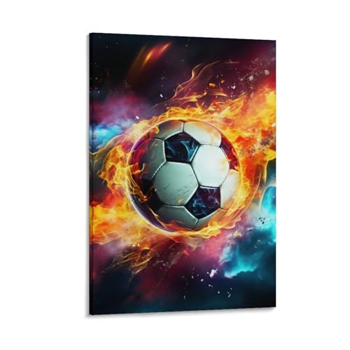 Football en feu murale décoration image sur toile maison 50x75