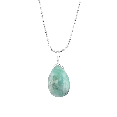 ZEMBIENCE Natural Emerald Gemstones Pendant Necklace, Tear-Drop Stones, Silver Plated Jewelry, Birthday, Chakra Crystals, Wedding, Handmade,