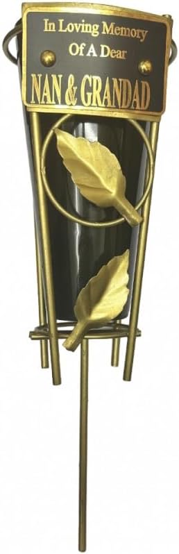 David Fischhoff Nan & Grandad - Memorial Metal Grave Vase With Gold Leaf - Black