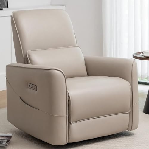 Image of Korser Nursery Glider Recliner Chair, Power Rocker Swivel Recliner with Lower Back Support, Electric Faux Leather Reclining Rocker with Streamlined Side Pocket, and USB Ports for Living Room & Nursery
