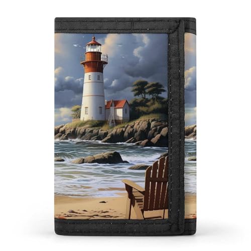 Sea Lighthouse Sandbeach Trifold Wallet Coin Purse With 8 Card Slots Credit Card Holder Divided Billfold Wallet
