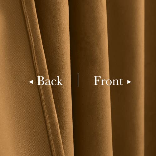 Image of Doorway Curtain Back Tab Gold Brown Velvet Thermal Insulated Sliding Door Panels Privacy Blackout Window Drapes Room Divider for Office Bedroom Closet, W62 x L80, 1 Panel