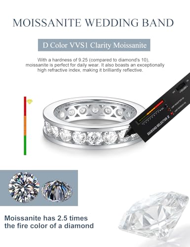 Moissanite Eternity Ring for Women 2cttw D Color 925 Sterling Silver Wedding Band Rings for Women 6