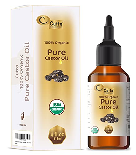 Organic Pure Castor Oil (4 fl oz / 118 ml) USDA Certified Cold-Pressed, 100% Pure, No GMO, NO Heat treatment, Hexane Free Castor Oil - Moisturizing & Healing, For Dry Skin,Hair Growth, Massage,Lash Growth