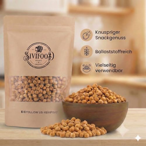 SIVIFOOD® Kichererbsen geröstet & gesalzen [500g] – Geröstete Kichererbsen, gesalzen & geschält – Knuspriger Kichererbsen Snack zum Knabbern – Natürlich getrocknete & vegane Kichererbsen