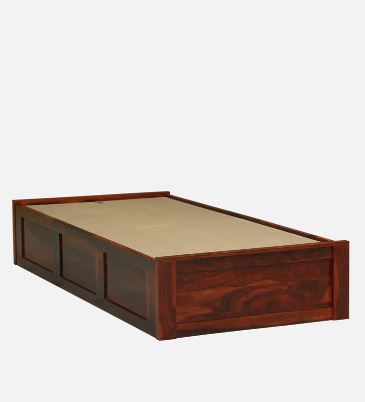 Image of Solid Sheesham Wood Urban Single Bed with Box Storage | Wooden Single Bed Cot Palang Furniture for Bedroom Living Room Home and Hotel (Honey Oak Finish)