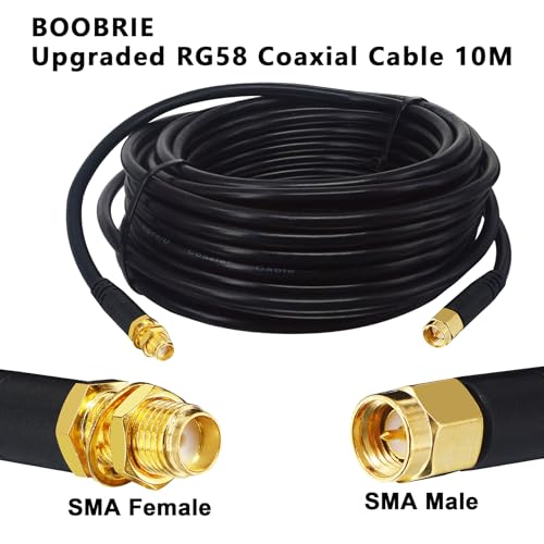 Boobrie Upgraded 10M SMA Male to Female Extension Cable RG58 SMA Coaxial Cable RG58 WiFi Antenna Extension Cable Pigtail Cable 3G 4G 5G LTE Low Loss WiFi Wireless Router