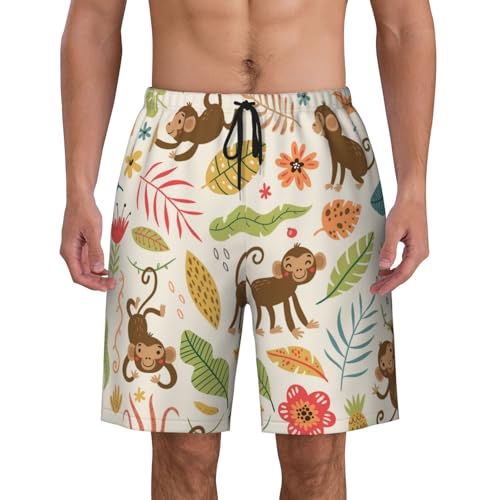 Monkeys in The Jungle Print Men's Casual Beach Shorts Elastic Waist Drawstring Dry Quick Summer Shorts