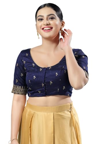 Image of Vamas Women's Silk Padded Self Design Half Sleeve Readymade Saree Blouse (X-1166.ELB)