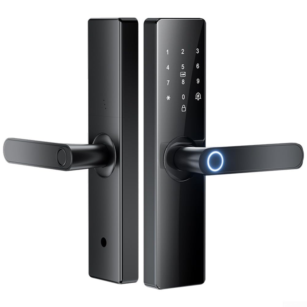 Cerradura inteligente de puerta con huella dactilar, para control de aplicación TUYA con tarjeta IC, entrada sin llave 6 en 1 para puerta delantera, cerrojo de seguridad de metal (17 cm)