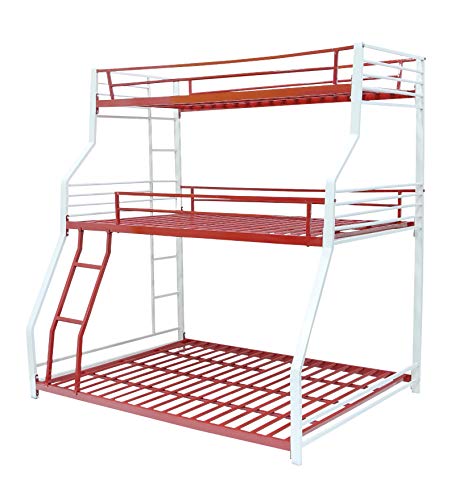 Image of Abigail Triple Metal Twin Over Twin Bunk Beds for Kids | Bunker Bed for Adults | Double Decker Bed for Kids Room Furniture | Frame Only, Mattress not Included (Design 5)