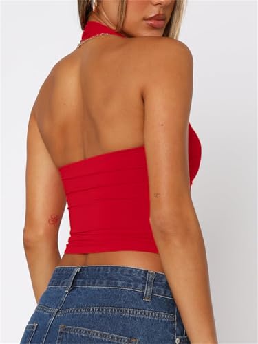 ForeFair Women Halter Neck Backless Crop Top Sexy Y2K Sleeveless Tank Top Open Back Slim Fit Tops4