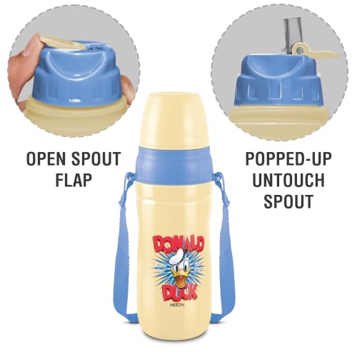 Image of MILTON Disney Kool Cheer 600 Plastic Insulated Thermo Water Bottle with Straw for School Kids I Food Grade, Leak Proof Lid with Hands Free Sipper, Easy to Carry Loop, Picnic, BPA Free, 520 ml, Beige