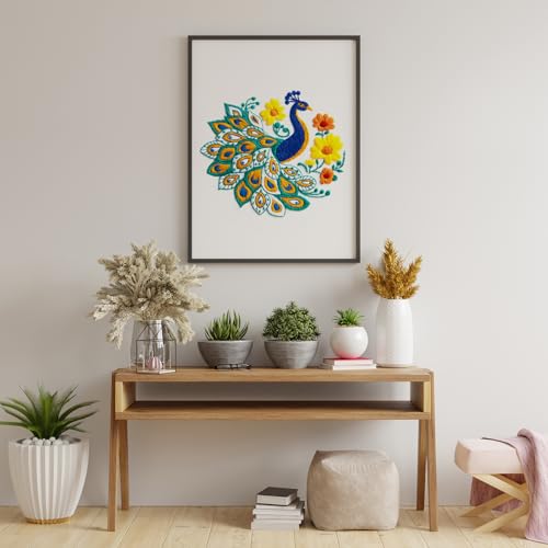 Image of Louise Maelys Peacock Flower Embroidery Kits for Beginners,Cross Stitch Kit for Adults,DIY Needlepoint Kits Including Embroidery Hoop,Instruction and Threads