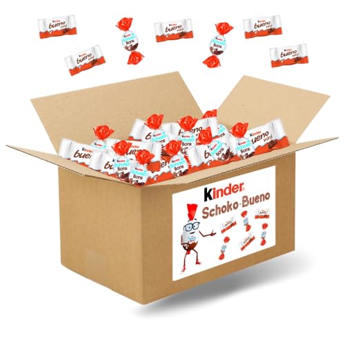KINDER Schokobons et Mini Bueno | Assortiment de 240 Bonbons au Chocolat | carton de 1.5 kgs de bonbons chocolatés à partager pour la Saint-Valentin,...