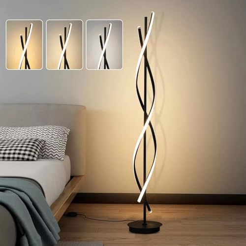 Image of Decor Chronicle Contemporary Floor Lamp, Black Finish with Spiral Rods, 3-Mode LED Light (Warm /Natural /Cool), Modern Standing Lamp for Bedroom, Living Room, or Corner Decor