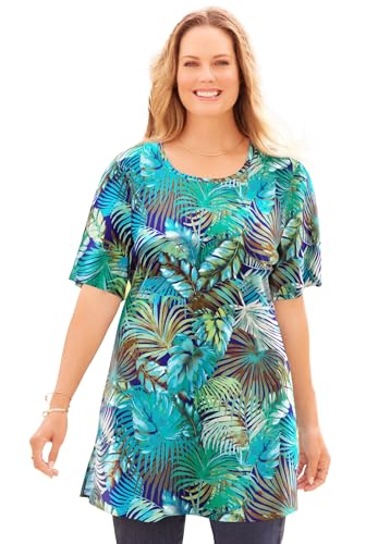 Catherines Women's Plus Size Easy Fit Short Sleeve Scoopneck Tunic - 3X, Green Forest Palm