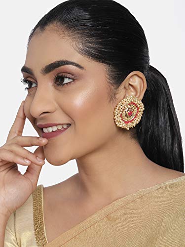 Pink Stones Ethnic Stud Earring For Women