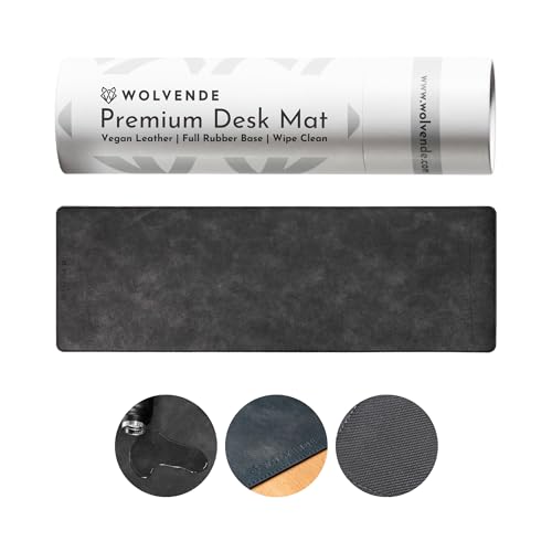 Wolvende Desk Mat, Distressed Faux Leather, Black/Grey, 30cm x 90cm