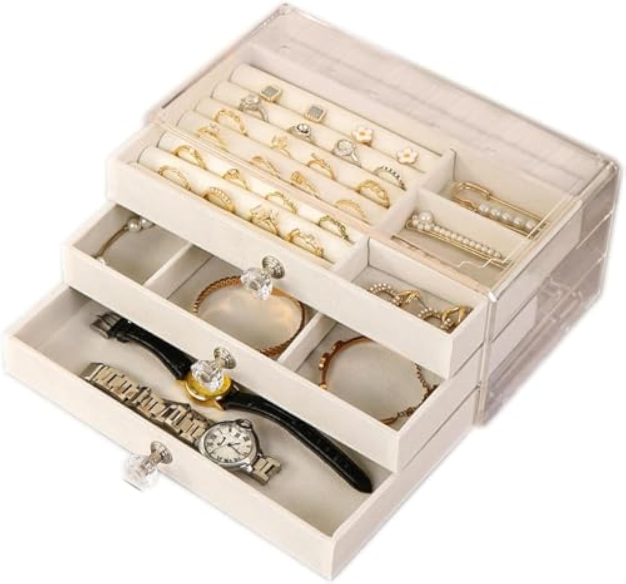 Stylish Acrylic 3 Layer Jewelry Organizer Case