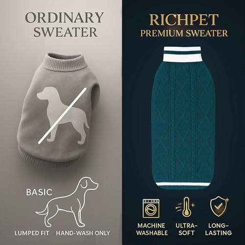 Image of Dog Sweater for Large Dogs (Dark Green, 24-Inch) - Soft, Stretchable Knit Dog Winter Clothes to Keep Labrador, Boxer & Indie Warm, Cozy and Stylish