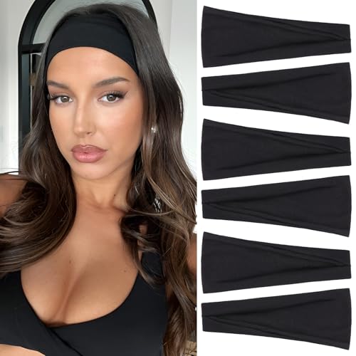 RuiYok Black Headbands for Women 6PCS Non Slip Head Bands Hair Accessories for Securing Hair Elastic Hairbands for Yoga Workout Every Day