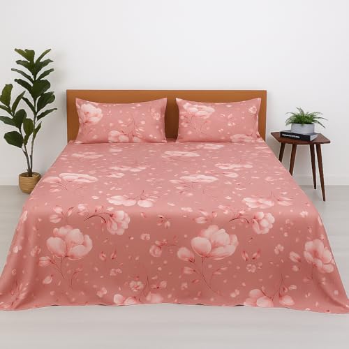 Image of King Size Bedsheet - Flora Bloom - 108 x 108 Inches - Brushed Microfiber Flat Sheet with Pillow Covers - Soft, Cooling, Wrinkle & Fade Resistan