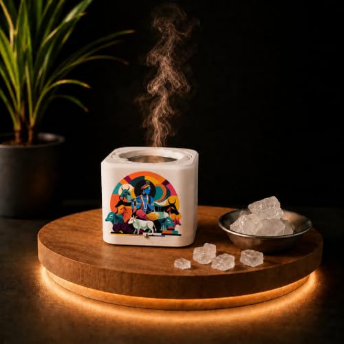Image of Shivansh Technology Incense Holder Electric Kapoor Dani Camphor Diffuser Burner for Home | Karpuram Bakhoor Oud Aroma Oil & Dhoop Machine | Essential Oil Diffuser for Home (White) (Krishna Heritage)