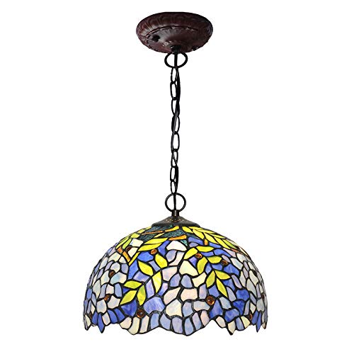 HJRegaFimu Żyrandole witrażowe fioletowa glicynia wisząca lampa z ręcznie wykonanym kloszem nadaje się do dekoracji pokoju (30 cm) wygodna rocznica