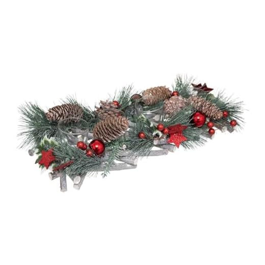 Feeric lights et christmas - Photophore centre de table nature 4 photophore rouge 39x14cm