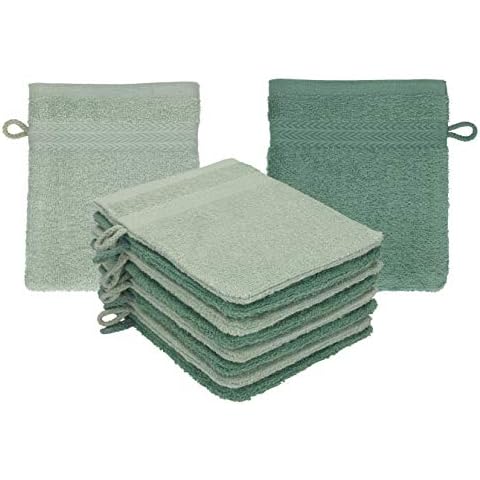 Betz 10 Stück Waschhandschuhe Premium 100% Baumwolle Waschlappen Set 16x21 cm Farbe heugrün Cover