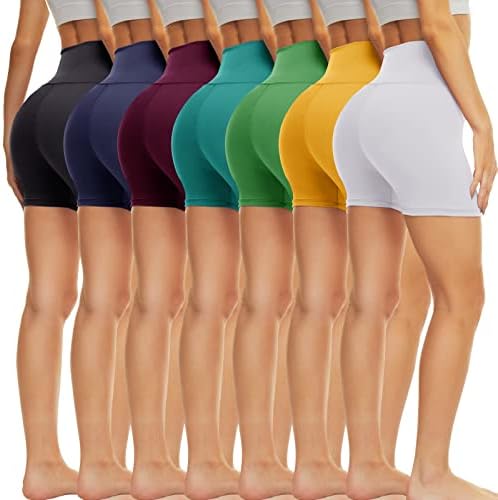 TNNZEET 7 Pack High Waisted 5” Biker Shorts for Women – Soft Black Workout Yoga Running Shorts