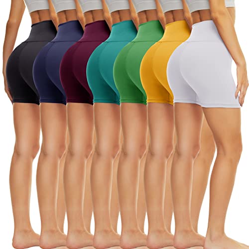 TNNZEET 7 Pack Biker Shorts for Women - 5''/8''/3'' High Waisted Workout Tummy Control Spandex Gym Shorts for Yoga Athletic