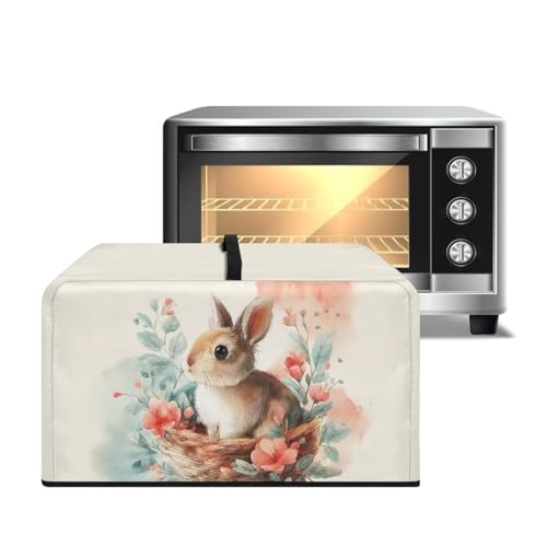 Image of Microwave Oven Dust Cover Air Fryer Toaster Oven Protector, Easter Decorations Small Appliances Cover, L, 20.9 x 15.7 x 12.4 Inches, Rabbit Floral Light Beige