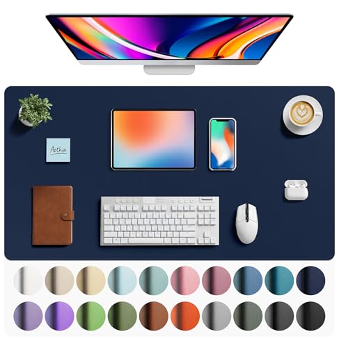 Image of Aothia Faux Leather Desk Mat - Large Mouse Pad, Non-Slip PU Leather Blotter, Waterproof Writing Surface for Office and Home (Dark Blue, 40 inch x 24 inch)