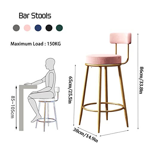 Tabourets de bar 65cm avec dossier DASHADAO lot de 2 pour chaise de cuisine