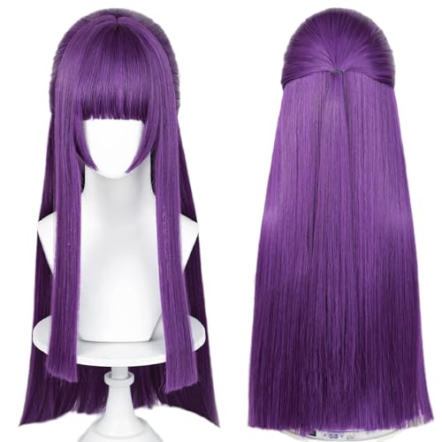 Image of Wiggy Mermaid Fern Cosplay Wig for Women Long Purple Straight Wig with Bangs + Wig Cap for Halloween Christians Costume