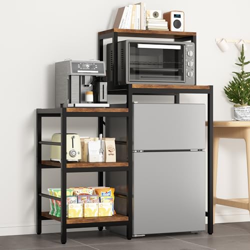 HONXIYUE 6-Tier Mini Fridge Cabinet Microwave Stand Baker Rack, Mini Fridge Stand with Storage Shelves, Microwave Oven Stand, Utility Storage Shelf for Kitchen, Living Room, Dorm, Patio.(Brown)