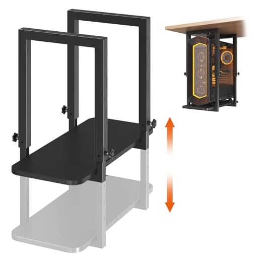 Heavy Duty Under Desk PC Mount, Height Adjustable, Max Load 66 lbs, Black