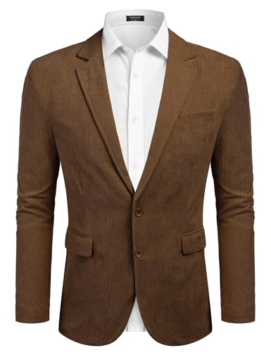 COOFANDY Mens Corduroy Blazers Casual Sport Coats Two Button Blazer Jacket, Brown, L